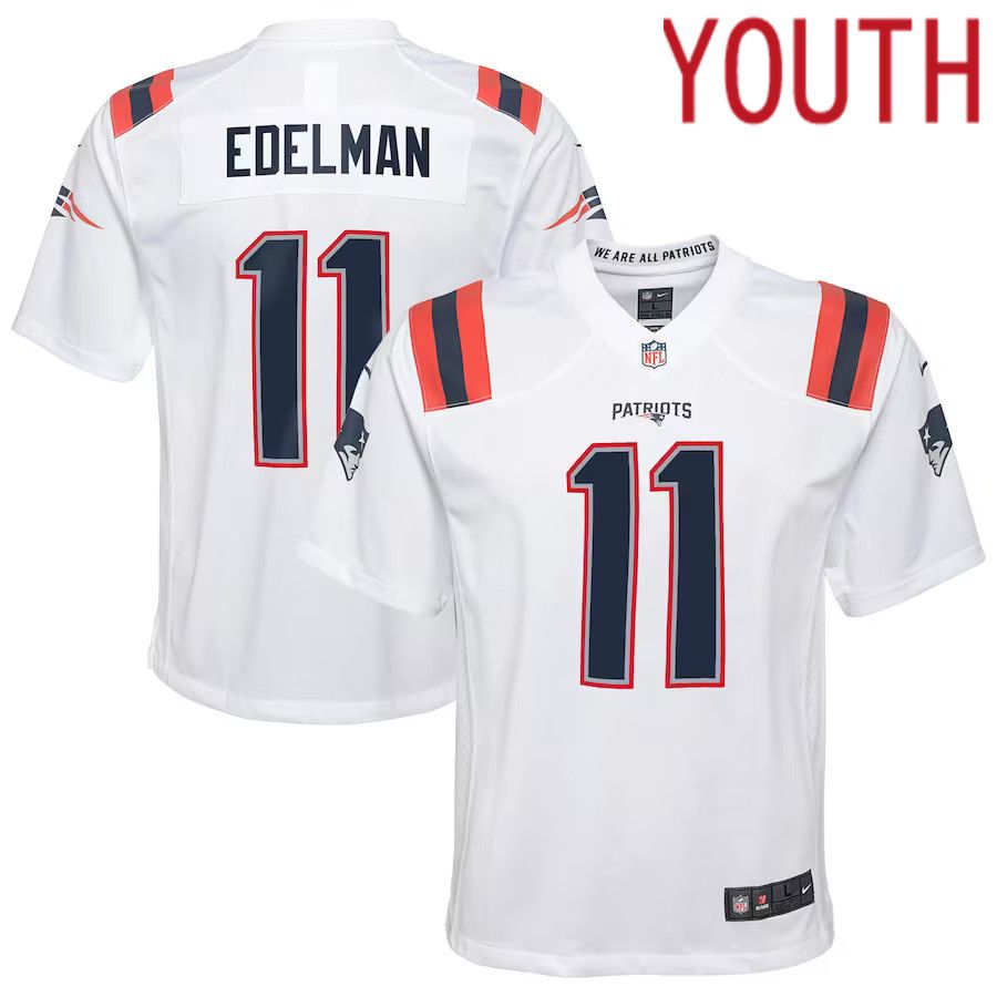 Youth New England Patriots #11 Julian Edelman Nike White Game NFL Jersey->youth nfl jersey->Youth Jersey
